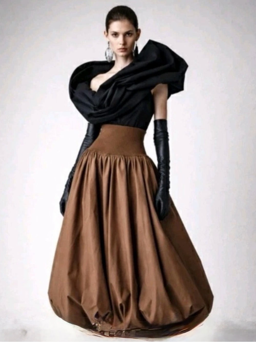 High-Waist Brown A-Line Drop Waist Bubble Skirt - NWOT